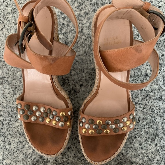 Stuart Weitzman Hubcaps Studded Wedge Sandals - Picture 2 of 7